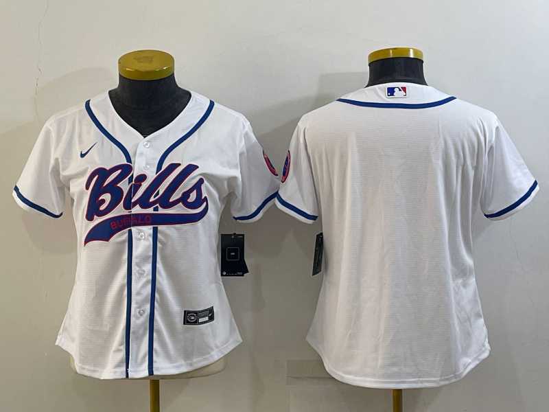 Womens Buffalo Bills Blank White With Patch Cool Base Stitched Baseball Jersey->women nfl jersey->Women Jersey